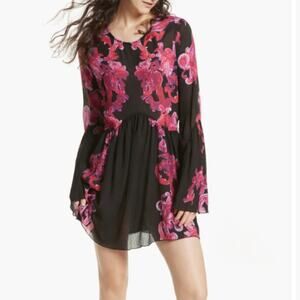 Free People Black and Pink Floral Mini Dress